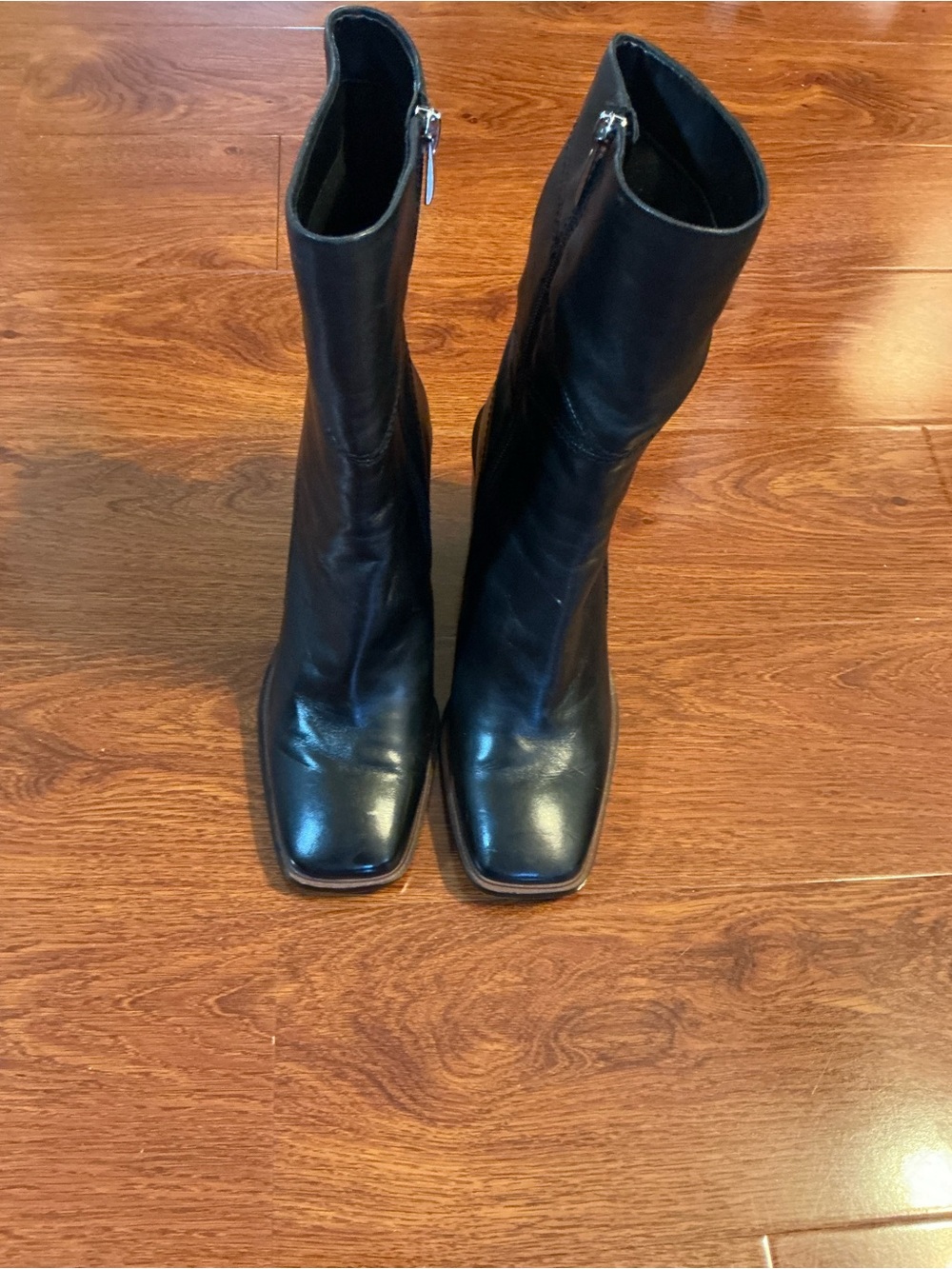 Franco Sarto Black Leather Mid-Calf Zip Heeled Boots